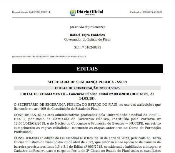 Secretaria de Segurança convoca candidatos para o Curso de Formação de Peritos Legistas e Criminais